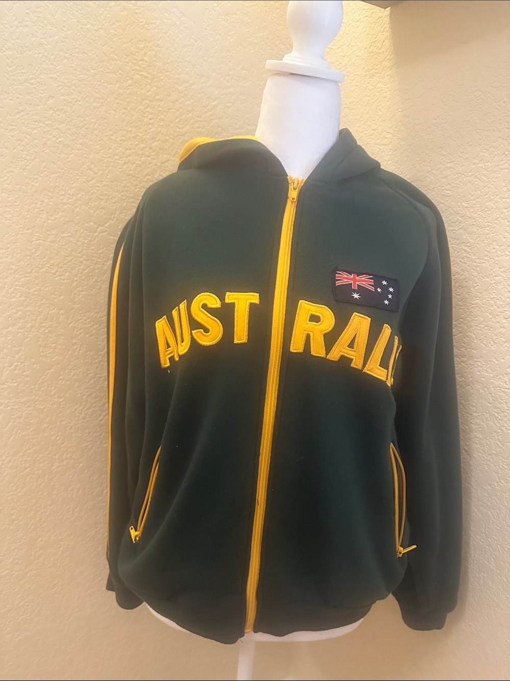 Australia Hooded Zip Jacket in Dark Green and Gold